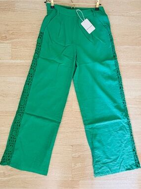 Women's Green Tailored classy pants with side details see through stunning green